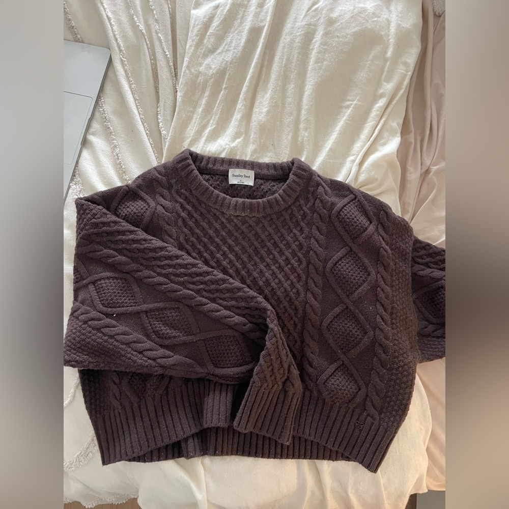 Sunday Best Aritzia Peggy Cropped Chunky Knit Sweater in Dark Brown